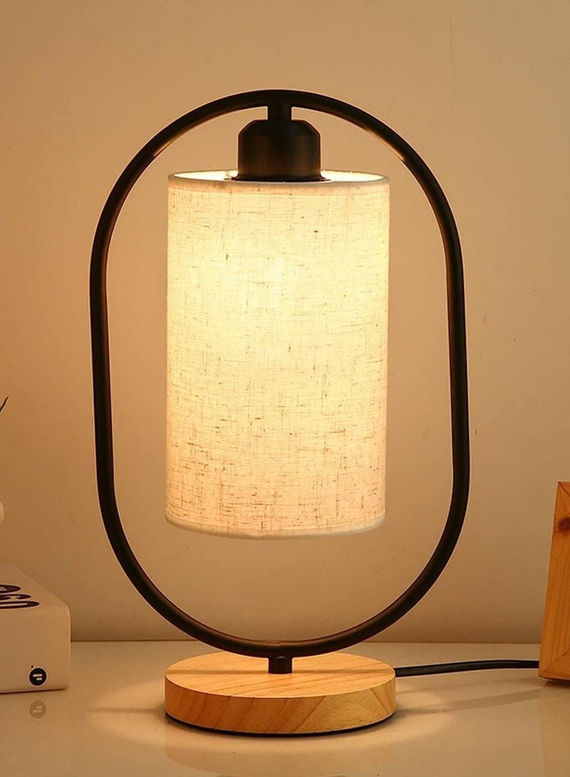 XiuWoo Modern Desk Lamps with Switch, Linen Lampshade Metal Desk Light Wooden Nightstand Night Light for Living Room, Office, Room Bedside, Bedroom - Image 1