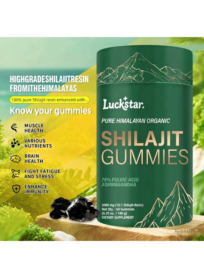 Luckstar Pure Himalayan Organic Shilajit Gummies | 3000mg 10:1 Extract with 75% Fulvic Acid & Ashwagandha | Natural Tamarind Flavor | Boost Energy, Stamina & Focus | 60 Count - Image 3