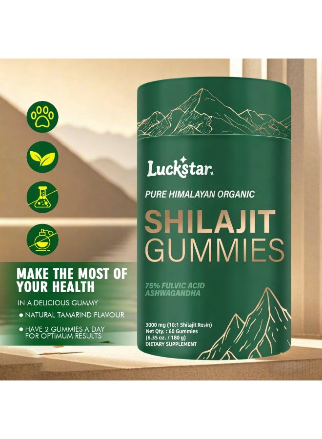 Luckstar Pure Himalayan Organic Shilajit Gummies | 3000mg 10:1 Extract with 75% Fulvic Acid & Ashwagandha | Natural Tamarind Flavor | Boost Energy, Stamina & Focus | 60 Count - Image 4