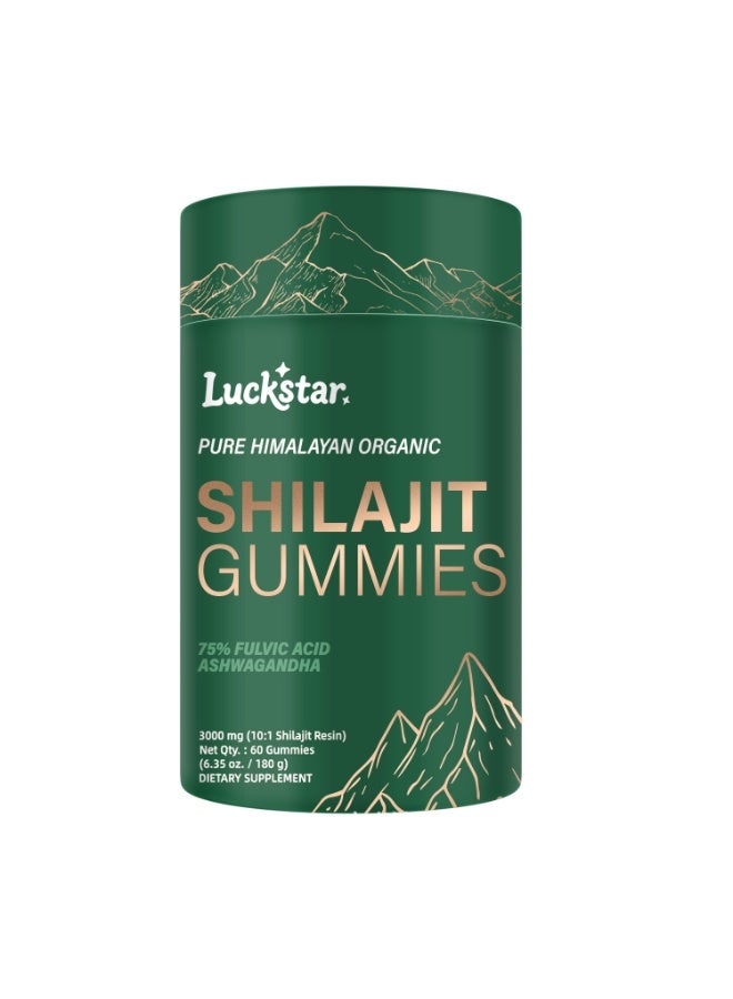 Luckstar Pure Himalayan Organic Shilajit Gummies | 3000mg 10:1 Extract with 75% Fulvic Acid & Ashwagandha | Natural Tamarind Flavor | Boost Energy, Stamina & Focus | 60 Count - Image 1