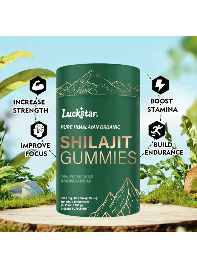 Luckstar Pure Himalayan Organic Shilajit Gummies | 3000mg 10:1 Extract with 75% Fulvic Acid & Ashwagandha | Natural Tamarind Flavor | Boost Energy, Stamina & Focus | 60 Count - Image 2