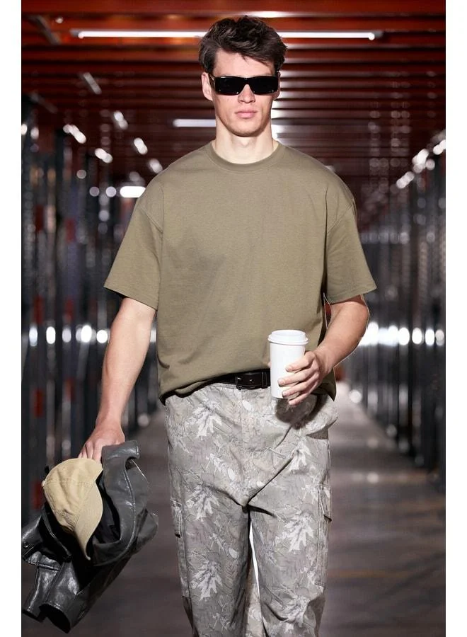 Grimelange Solo Men's 100% Organic Cotton Thick Textured Comfort Fit Crew Neck Khaki T-shirt.