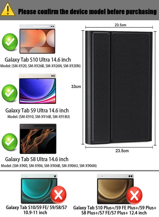 TUNKARMOR Case Keyboard for Samsung Galaxy Tab S10 Ultra / S9 Ultra / S8 Ultra 14.6 inch - Mouse and Detachable Magnetic Keyboard, Slim Case with S Pen Holder, Auto Sleep/Wake (Black) - Image 2