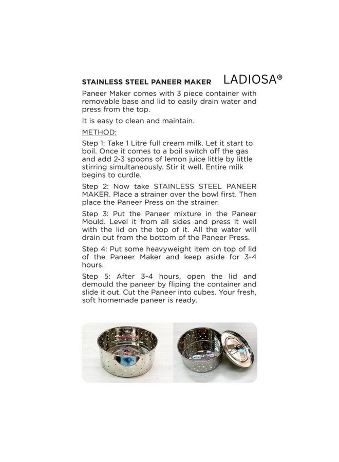 Ladiosa صانع البانير لاديوسا® صانع البانير من الفولاذ صانع البراعم قالب البانير حاوية توفو من الفولاذ صانع البراعم صانع البانير مصفاة من الفولاذ المقاوم للصدأ ضغط البانير مصفاة البانير صانع البانير من الفولاذ | 400 مل - Image 3