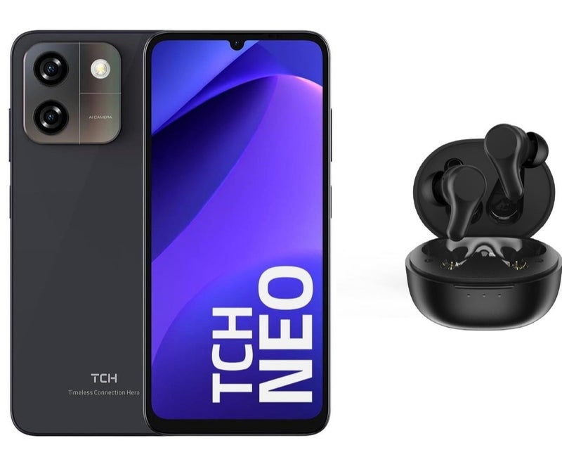 TCH NEO BLACK SMARTPHONE 4GB RAM  + 4GB Virtual RAM 64GB ROM (International Version) with TCH Wireless Earbuds Boom Trap L30 Black (International Version) - Image 1