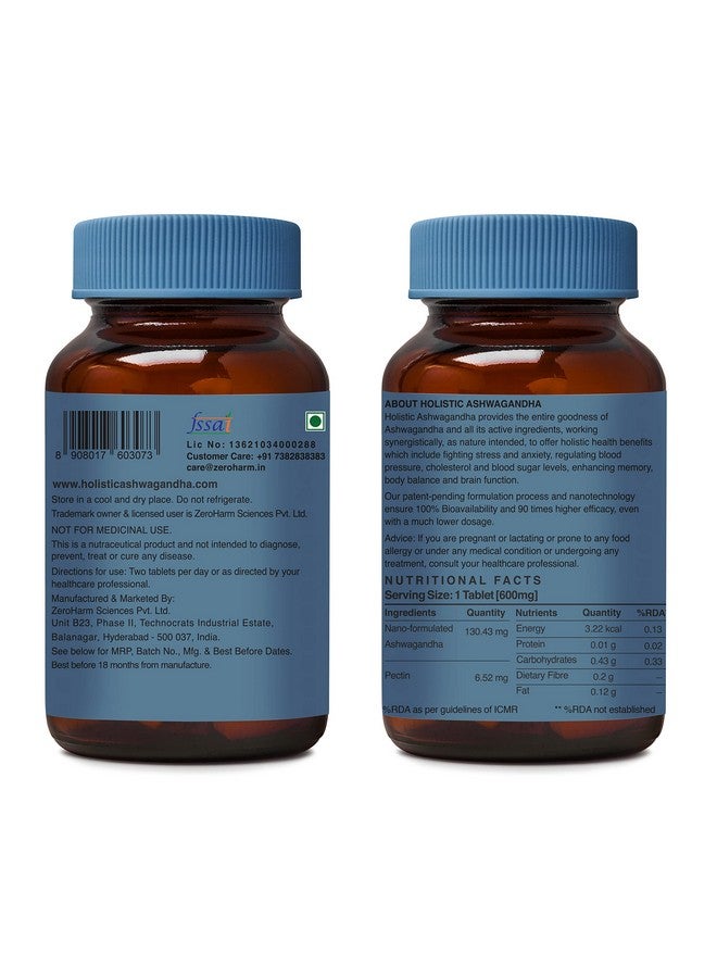 HOLO Zeroharm Holistic Ashwagandha 120 Tablets (600 Mg) - Immunity Booster - Rich In Anti Oxidants | Manage Anxiety, Stress Relief - Brain Booster Supplement |100% Water Soluble & Bioavailable - Image 2