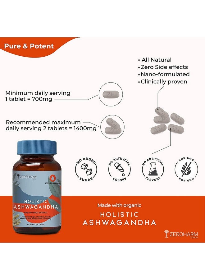 HOLO Zeroharm Holistic Ashwagandha 120 Tablets (600 Mg) - Immunity Booster - Rich In Anti Oxidants | Manage Anxiety, Stress Relief - Brain Booster Supplement |100% Water Soluble & Bioavailable - Image 3