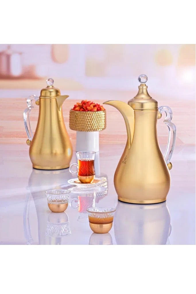 السيف غاليري طقم ترامس الاصالة السيف غاليري، 1/1 لتر، خامة داحلية زجاج، هيكل خارجي استيل، يد شفاف، ضغاط - ذهبي - Image 1