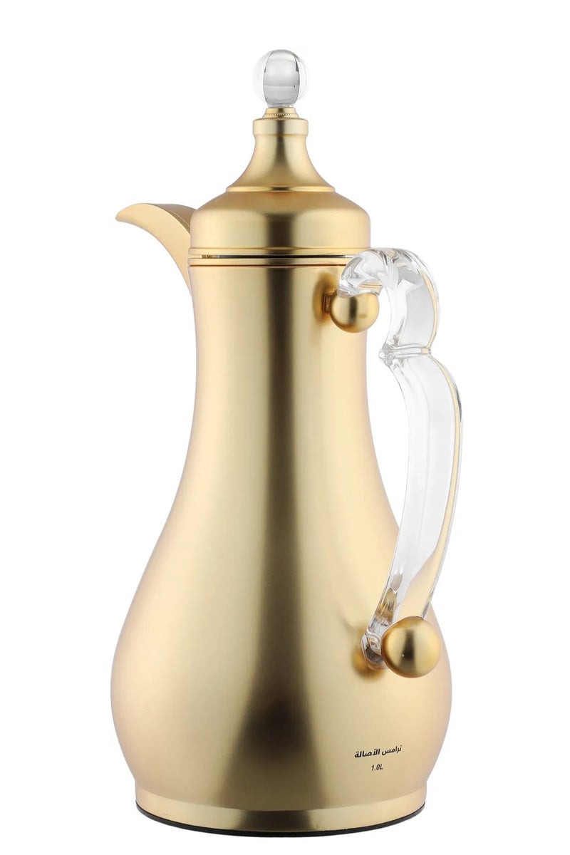 السيف غاليري طقم ترامس الاصالة السيف غاليري، 1/1 لتر، خامة داحلية زجاج، هيكل خارجي استيل، يد شفاف، ضغاط - ذهبي - Image 4
