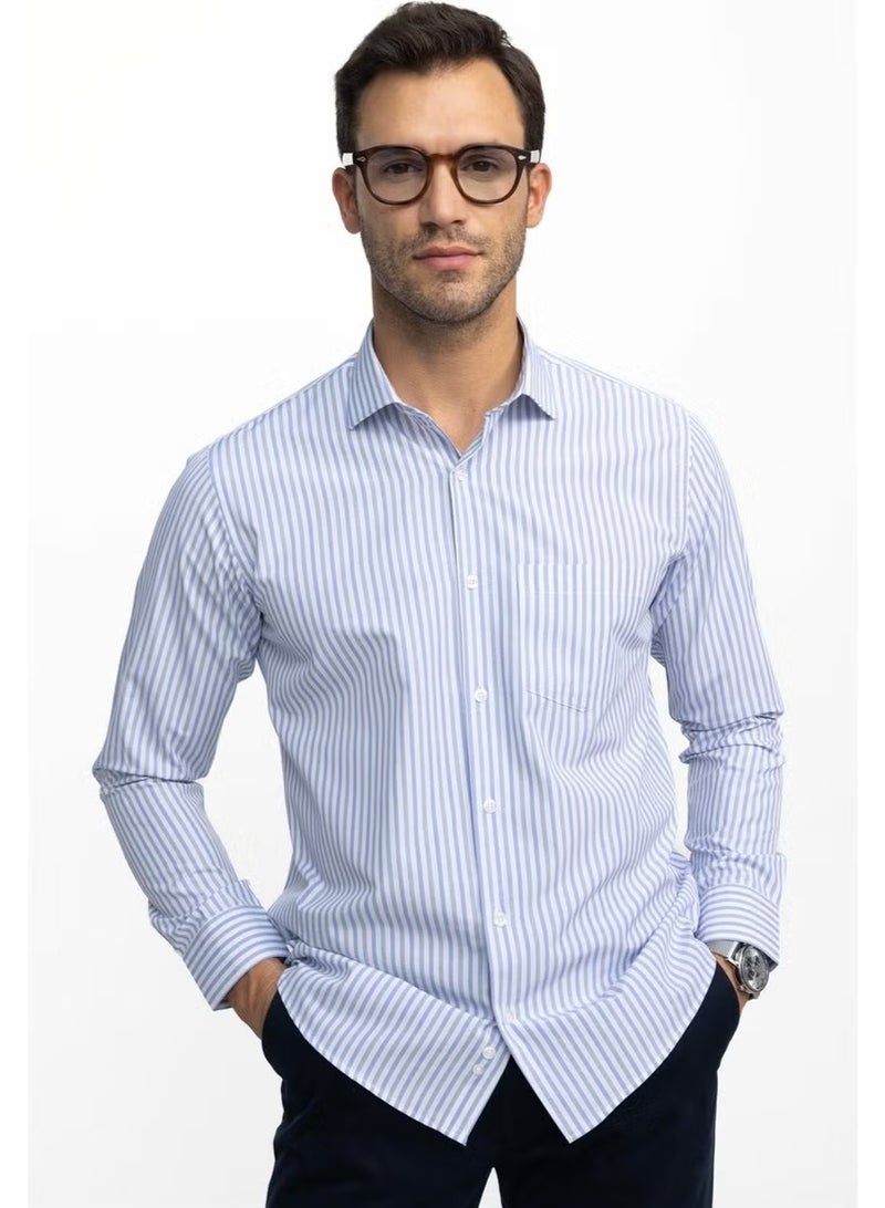 Tudors Classic Fit Comfortable Slim Striped Cotton Tie Collar Men's Shirt - Image 1