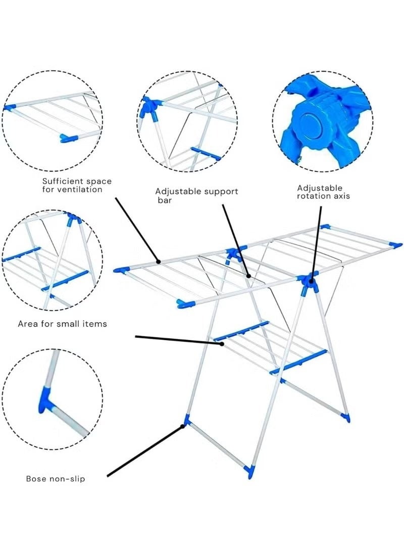 كادي ون رف تجفيف الملابس أبيض وأزرق 150 × 104 × 60 سم، رف تجفيف ملابس عمودي موفر للمساحة، متعدد الطبقات، قابل للطي، حل تجفيف الملابس المحمول - Image 5