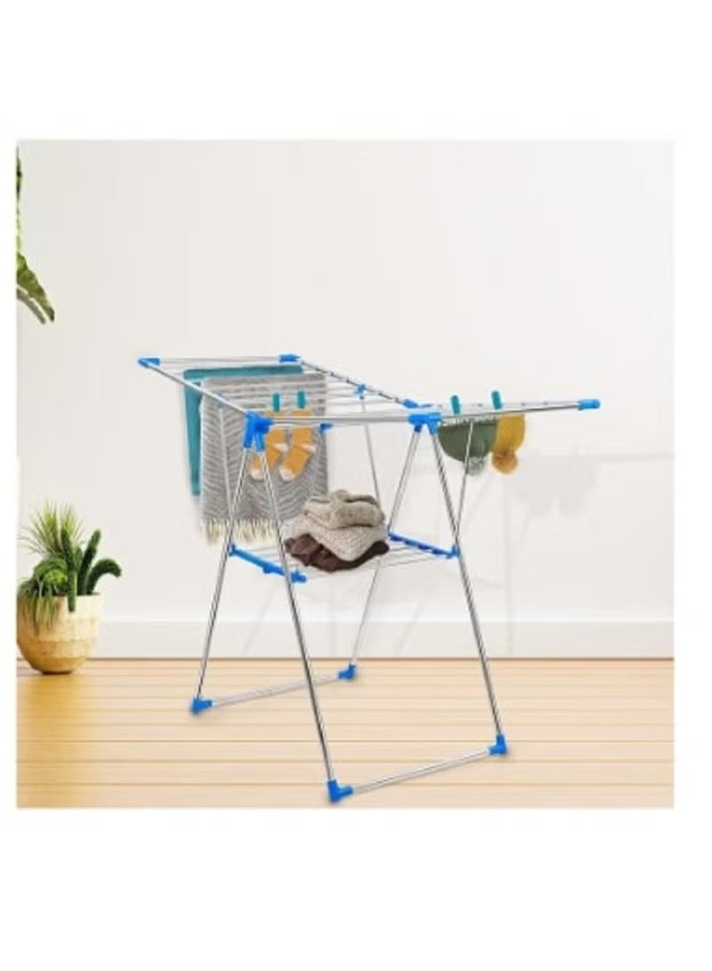 كادي ون رف تجفيف الملابس أبيض وأزرق 150 × 104 × 60 سم، رف تجفيف ملابس عمودي موفر للمساحة، متعدد الطبقات، قابل للطي، حل تجفيف الملابس المحمول - Image 4