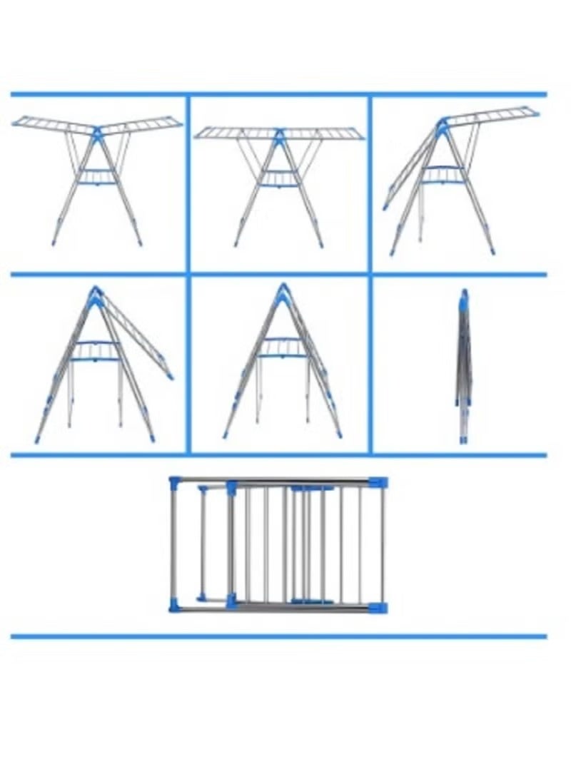 كادي ون رف تجفيف الملابس أبيض وأزرق 150 × 104 × 60 سم، رف تجفيف ملابس عمودي موفر للمساحة، متعدد الطبقات، قابل للطي، حل تجفيف الملابس المحمول - Image 3