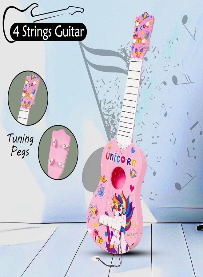 ZELVO Jungle Theme Guitar 4 Strings Acoustic Music Toys for Kids, Educational Toy Guitar for Beginners, Musical Instrument, Learning Musical Toy, Sound Toys, Pink, 6+Years, 24" (Pack of 1) (Unicorn) - Image 4