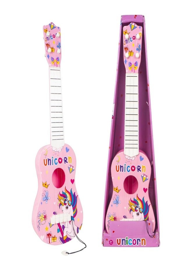 ZELVO Jungle Theme Guitar 4 Strings Acoustic Music Toys for Kids, Educational Toy Guitar for Beginners, Musical Instrument, Learning Musical Toy, Sound Toys, Pink, 6+Years, 24" (Pack of 1) (Unicorn) - Image 1