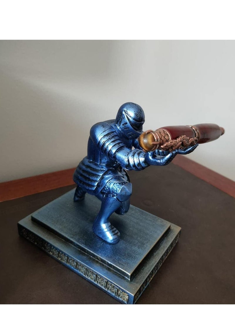 SYOSI Executive Knight Pen Holder Personalized decoration Desk Accessory Stationery organizer creative Pen Stand Decorative Gift for Office Blue - Image 3