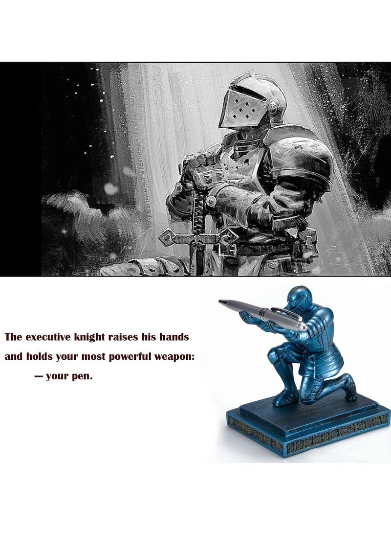SYOSI Executive Knight Pen Holder Personalized decoration Desk Accessory Stationery organizer creative Pen Stand Decorative Gift for Office Blue - Image 4