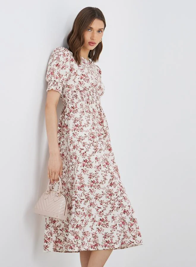 Take Two Take Two Women Beige Floral Print A-Line Midi Dress