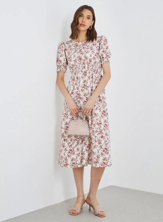Take Two Take Two Women Beige Floral Print A-Line Midi Dress