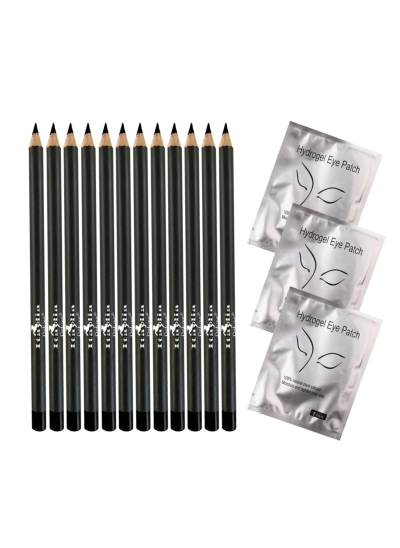Italia Deluxe - Italia Deluxe 12 pcs Eyeliner Pencil, Ultra Fine, Creamy, High-pigmented, Long-lasting + 3 pair Hydrogel Eye Patch for Lash Extensions (Black) - Image 1