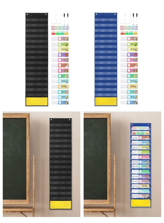 Merishopp Schedule Pocket Chart Educational Charts for Preschool Activity Teaching Aid black1 Set Scheduling Pocket Chart| Teaching Supplies| School Supplies | Kids & Teens at Home |Home & Garden - Image 2