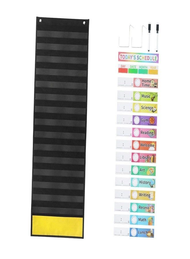 Merishopp Schedule Pocket Chart Educational Charts for Preschool Activity Teaching Aid black1 Set Scheduling Pocket Chart| Teaching Supplies| School Supplies | Kids & Teens at Home |Home & Garden - Image 1