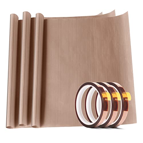 EQUTY BAYMERS 3 Pack PTFE Teflon Sheet 12 x 16" and 3 Rolls 10mm X 33m Heat Resistant Sublimation Thermal Tape for Heat Press Transfer,Non Stick Paper Reusable Craft Mat,Protects Iron,for Machines - Image 1