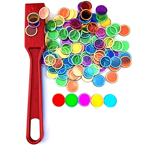 Dacefloy Magnetic Wands and Bingo Chips Set Magnet Wand 100 Multicolour Metal Ringed Discs Kids Science STEM Kit Learning Accessories Family Game Night Tokens - Image 1
