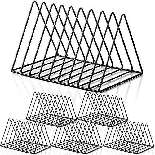 Shimeyao 6 Pieces Magazine Holder Triangle File Holder Book Record Metal Vinyl Record Storage Magazine Rack Multifunction Triangle File Organizer Sorter for Decor Home Office (Black) - Image 1