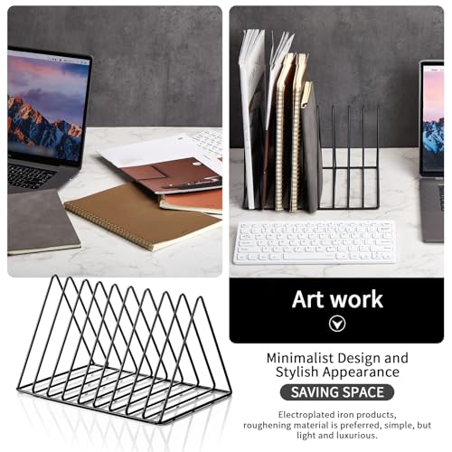 Shimeyao 6 Pieces Magazine Holder Triangle File Holder Book Record Metal Vinyl Record Storage Magazine Rack Multifunction Triangle File Organizer Sorter for Decor Home Office (Black) - Image 4