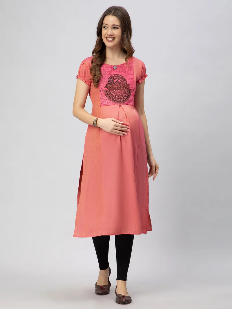 CEE 18 Women's Cotton Rayon Straight Maternity Feeding Kurti For Feeding with Zippers