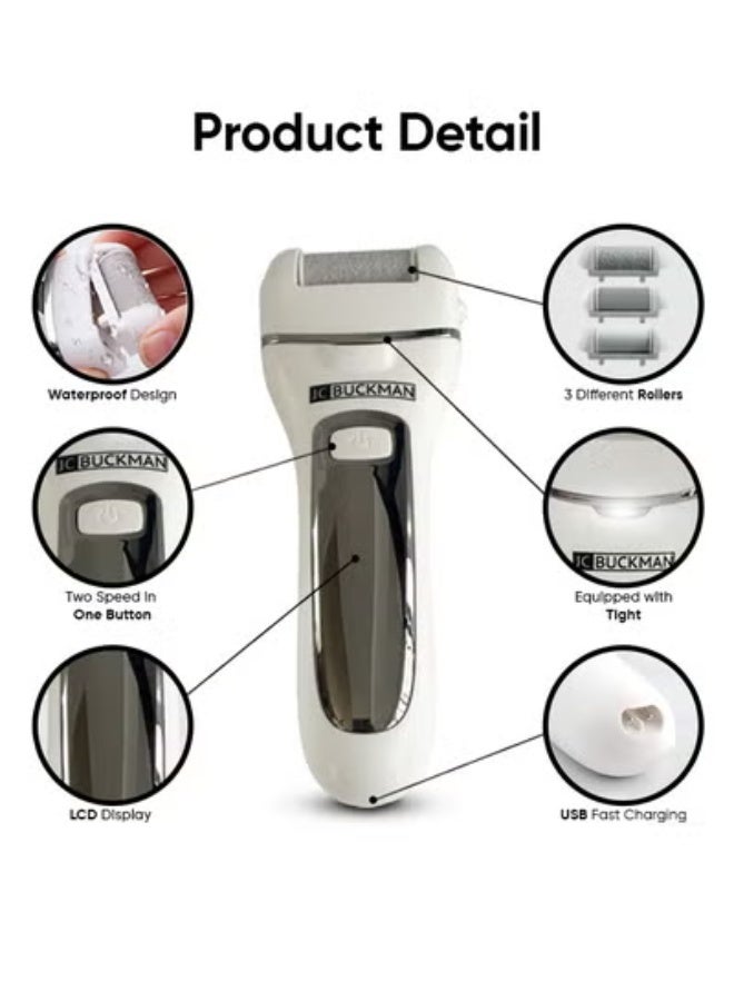 JC BUCKMAN Easy Pedi, Electric Foot Callus Remover Kit , Rechargeable, Portable Electronic Foot File Pedicure Tools - Image 2