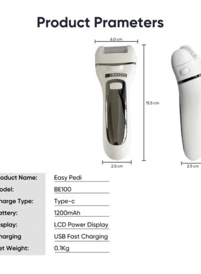JC BUCKMAN Easy Pedi, Electric Foot Callus Remover Kit , Rechargeable, Portable Electronic Foot File Pedicure Tools - Image 3