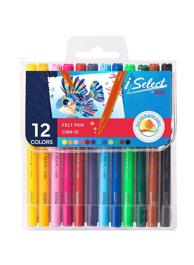 Deli 12-Piece Felt Colouring Pens Multicolour - Image 1