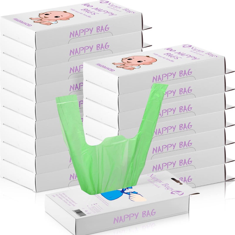 1600 Count Baby Disposable Diaper Bags Scented Diaper Sacks with Tie Handle Disposal Trash Sacks Baby Poop Waste Bag RefillGreen
