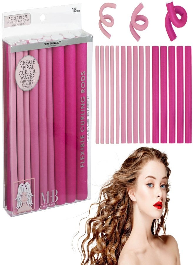 Expressions 18pc Flexible Curling Rods Pink Hair Curlers for Women In Assorted Sizes - Curly Hair Products For Spiral Curls & Waves| Classic Hair Roller Set, Volumizing Heatless Curler Value Pack - Image 1