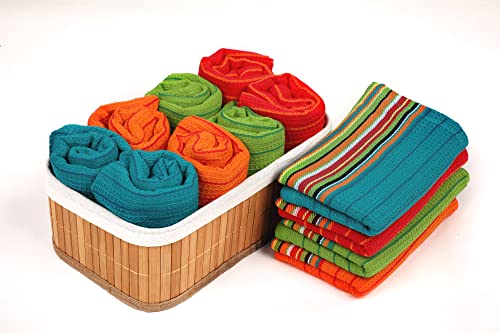 Aunti Em's Kitchen Salsa Stripe Kitchen Dish Towels | 100% Natural Absorbent Cotton Waffle Towels | Multi-Purpose Festive Red, Orange, Green, Blue (28 x 16 inches), 12-Pack - Image 4