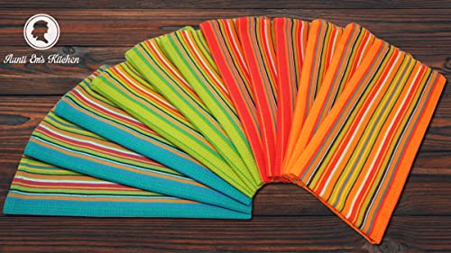 Aunti Em's Kitchen Salsa Stripe Kitchen Dish Towels | 100% Natural Absorbent Cotton Waffle Towels | Multi-Purpose Festive Red, Orange, Green, Blue (28 x 16 inches), 12-Pack - Image 2