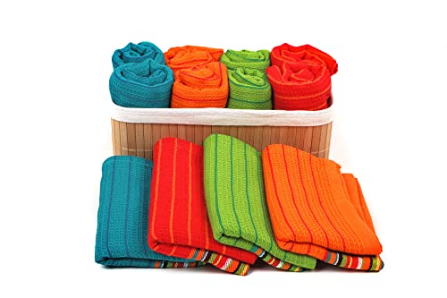 Aunti Em's Kitchen Salsa Stripe Kitchen Dish Towels | 100% Natural Absorbent Cotton Waffle Towels | Multi-Purpose Festive Red, Orange, Green, Blue (28 x 16 inches), 12-Pack - Image 5