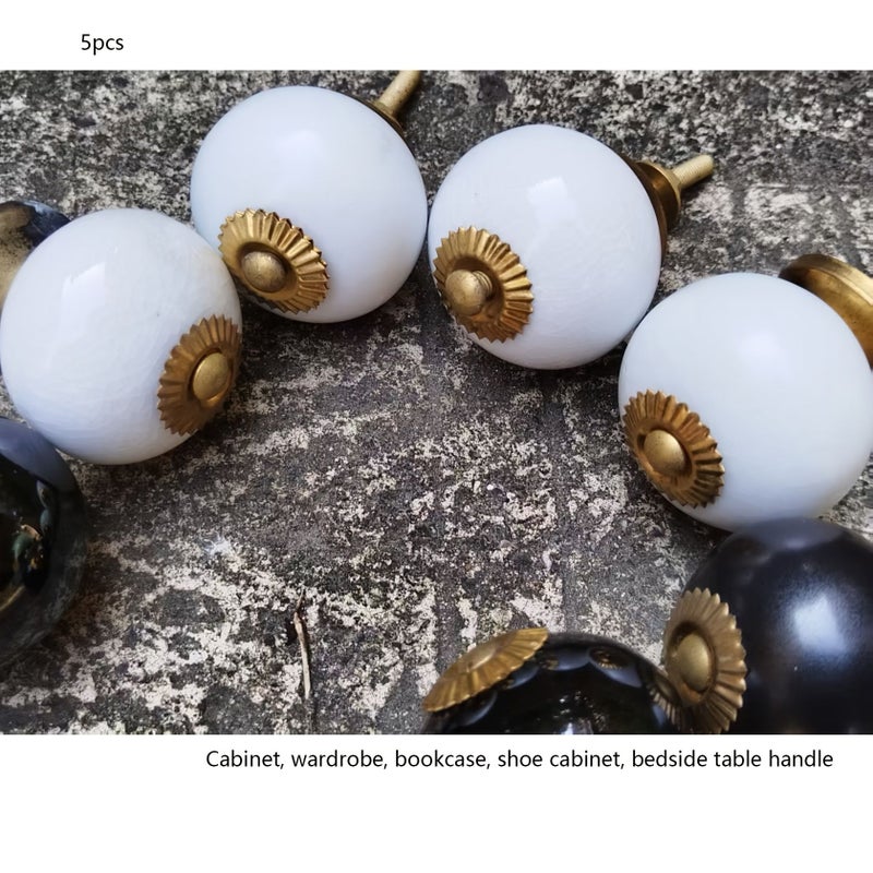 5pcs Matte Black Ceramic Round Cabinet Knobs with Copper Screws for Furniture Doors Drawers Handles - Image 4
