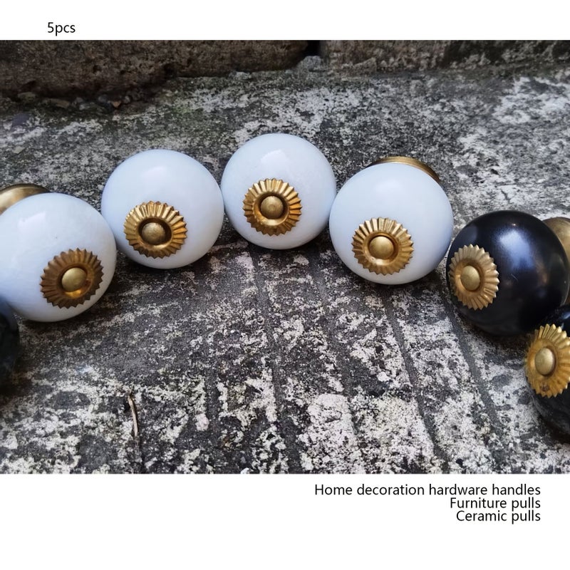 5pcs Matte Black Ceramic Round Cabinet Knobs with Copper Screws for Furniture Doors Drawers Handles - Image 2