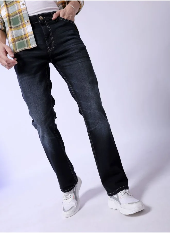شركة المرآب الهندية Men Bootcut Solid Mid-Rise Stretchable Jeans