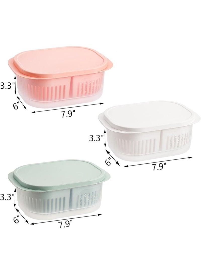 Set of 3 Produce Saver Containers for Fridge, Plastic Fruit Vegetable Storage Containers, with Airtight Lid & Divided Colanders, Stackable Fridge Organizer Bins, for Lettuce, Berry, Avocado - Image 2
