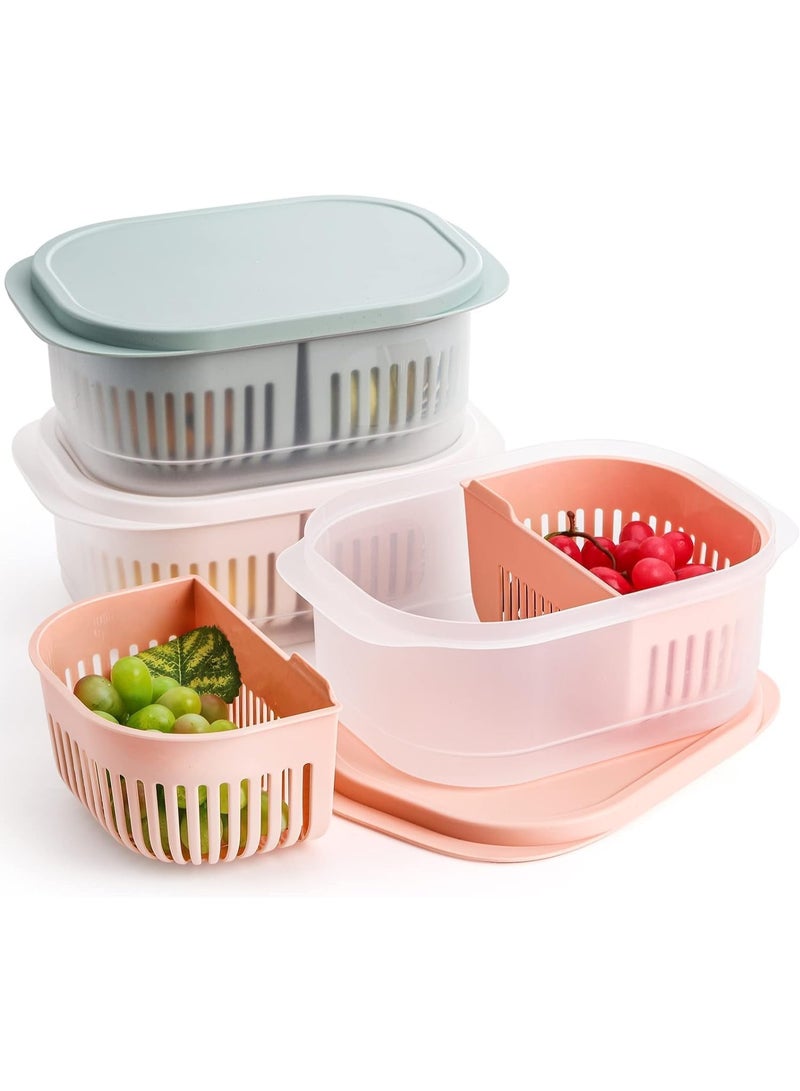 Set of 3 Produce Saver Containers for Fridge, Plastic Fruit Vegetable Storage Containers, with Airtight Lid & Divided Colanders, Stackable Fridge Organizer Bins, for Lettuce, Berry, Avocado - Image 1