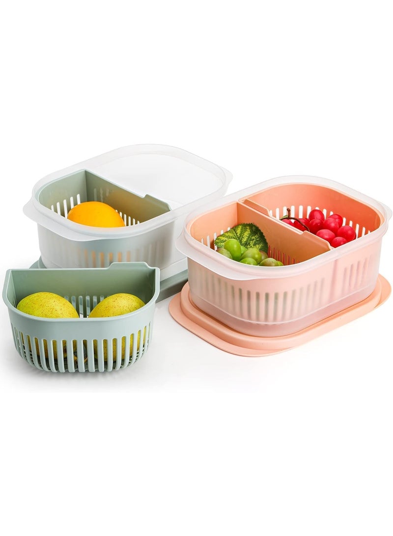 Set of 3 Produce Saver Containers for Fridge, Plastic Fruit Vegetable Storage Containers, with Airtight Lid & Divided Colanders, Stackable Fridge Organizer Bins, for Lettuce, Berry, Avocado - Image 5