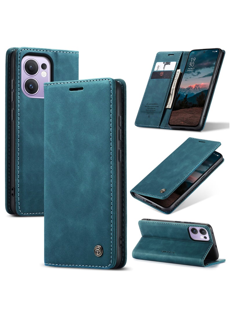 CaseMe Phone Case Luxury PU Leather Design 013 Flip Cover Card Slot Holder Cover For Oppo Reno 13F (Green) - Image 1