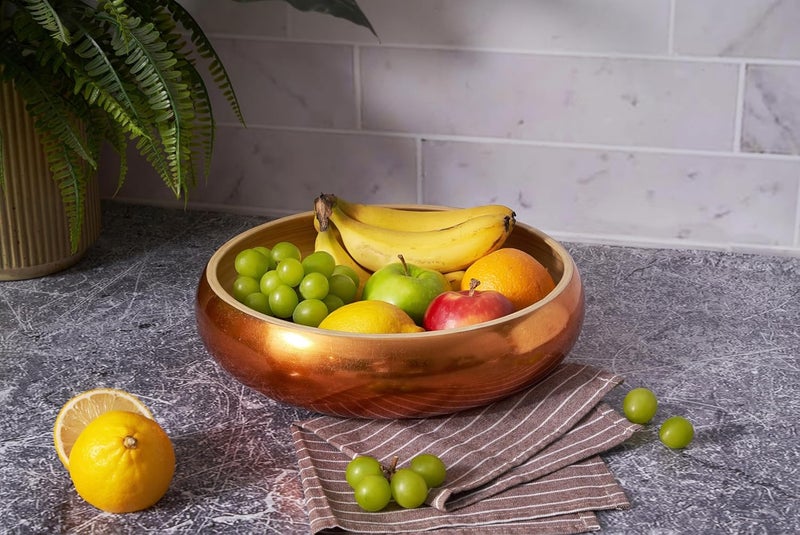 LEXA 12 Handmade Copper Bamboo Wooden Fruit Bowl for Kitchen Counter  130 oz Lightweight Large Bamboo Wood Salad Bowl - Image 2