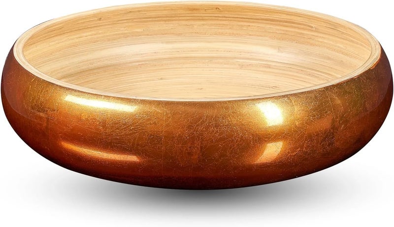 LEXA 12 Handmade Copper Bamboo Wooden Fruit Bowl for Kitchen Counter  130 oz Lightweight Large Bamboo Wood Salad Bowl - Image 1