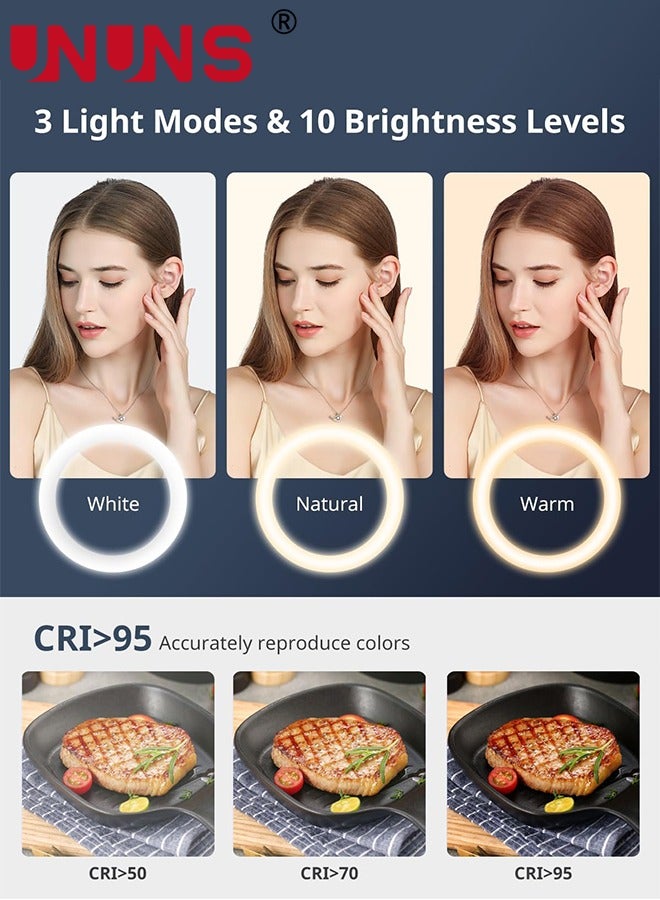 UNUNS 12 inch Led Video Light, three color temperature control dimming, suitable for Phone, with overhead shooting bracket, used for video recording, cooking, photography, live streaming  - Image 4