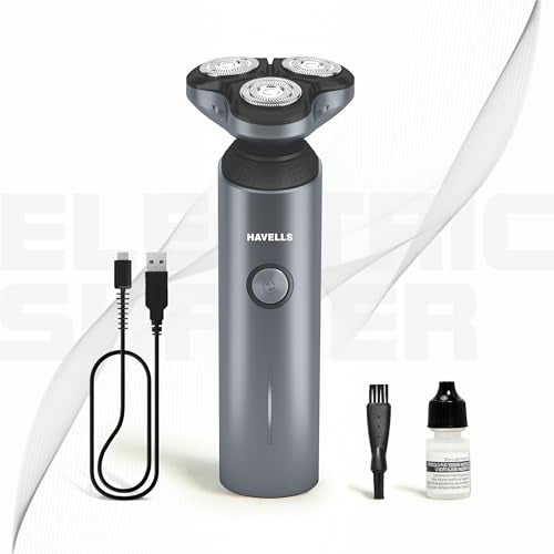 Havells RS7020 3 Head Rotary Shaver with Built in pop-up Trimmer for Wet & Dry Shave; IPX7 Waterproof; Protection from cuts (Grey) - Image 2